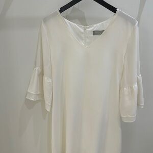 Belongsci Women’s V Neck Bell Sleeve White Mini Dress Size M